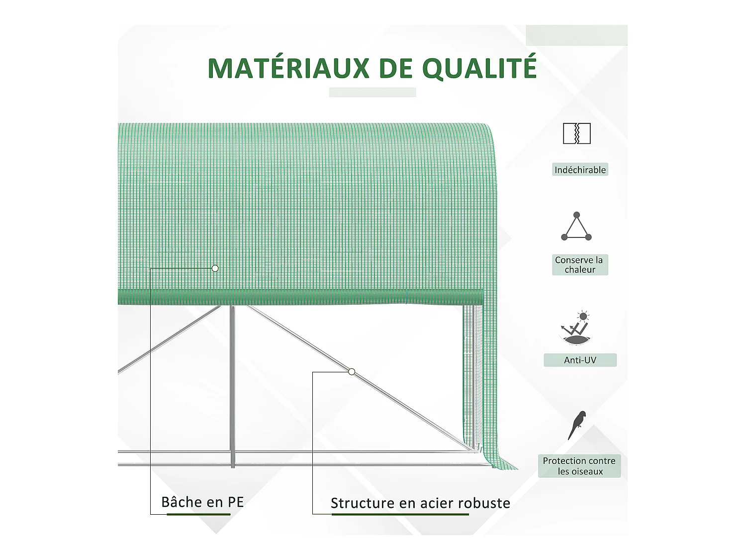 Serre de jardin serre à tomates dim. 3L x 1l x 2H m porte zippée déroulante 2 fenêtres latérales enroulables acier PE haute densité vert