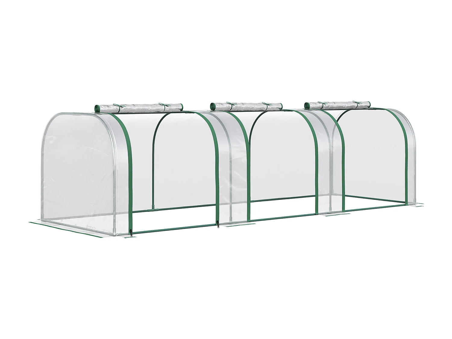 Serre de jardin tunnel 2,95L x 1l x 0,8H m 3 portes zippées bâche PVC transparent métal époxy vert