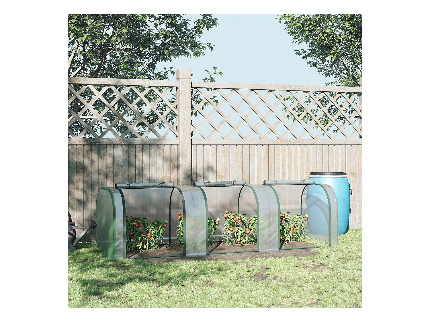 Serre de jardin tunnel 2,95L x 1l x 0,8H m 3 portes zippées bâche PVC transparent métal époxy vert