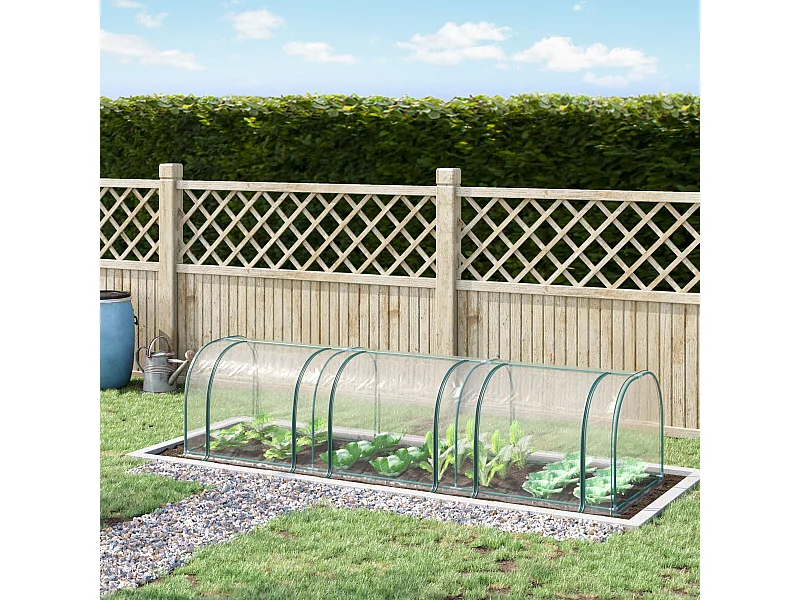 Serre de jardin tunnel 3,5L x 1l x 0,8H m 3 portes zippées bâche PVC transparent métal époxy vert