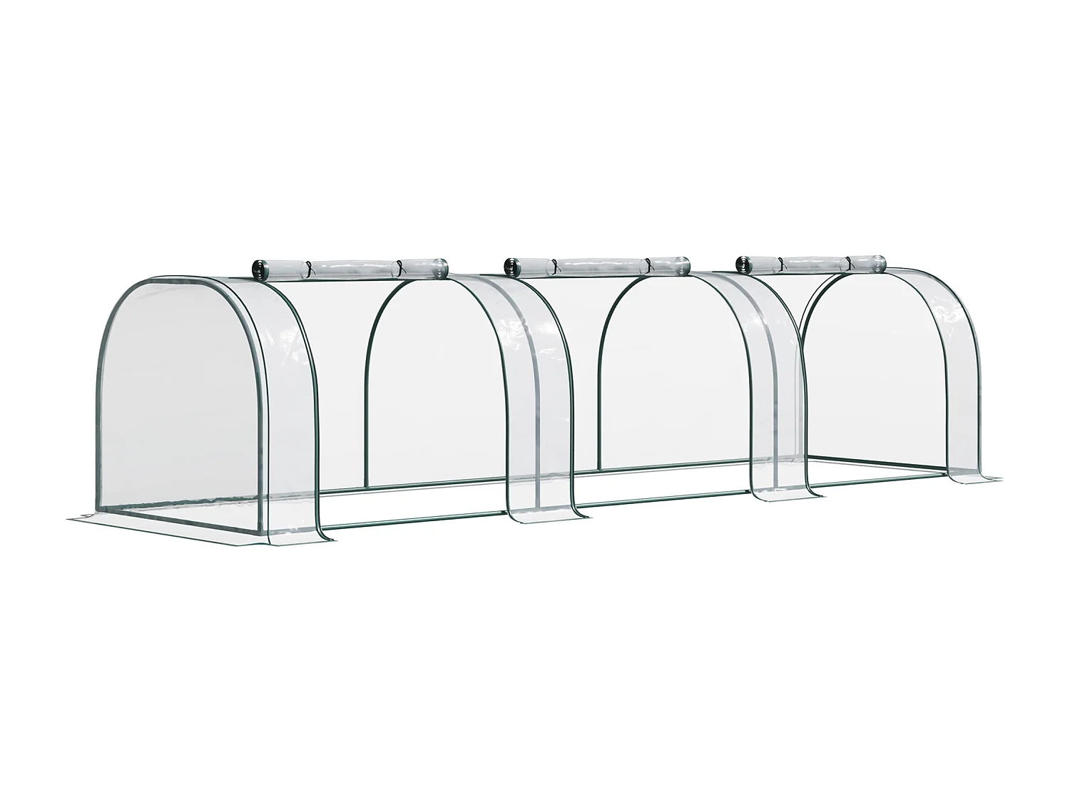 Serre de jardin tunnel 3,5L x 1l x 0,8H m 3 portes zippées bâche PVC transparent métal époxy vert