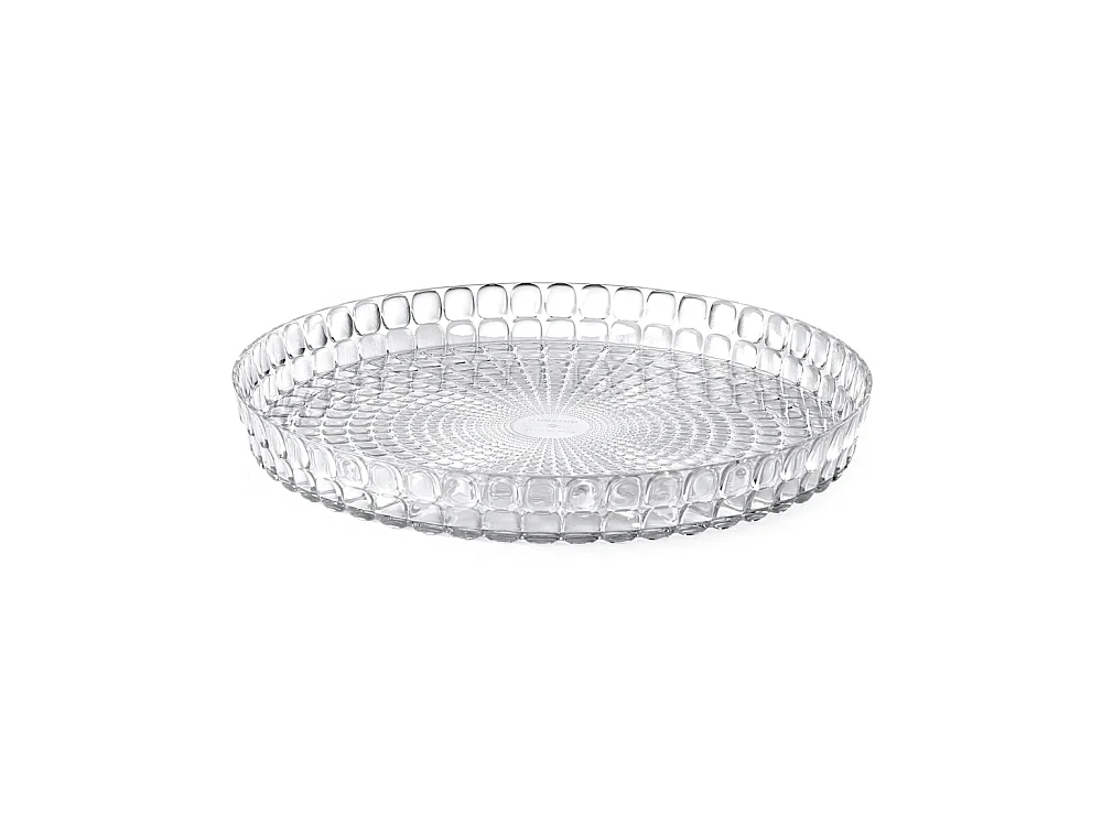 Bandeja redonda Tiffany transparente de alta calidad en plástico - Diámetro 35,6 cm