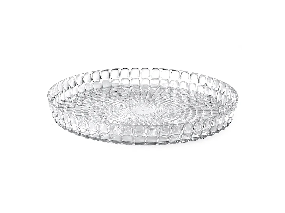 Bandeja redonda Tiffany transparente de alta calidad en plástico - Diámetro 35,6 cm
