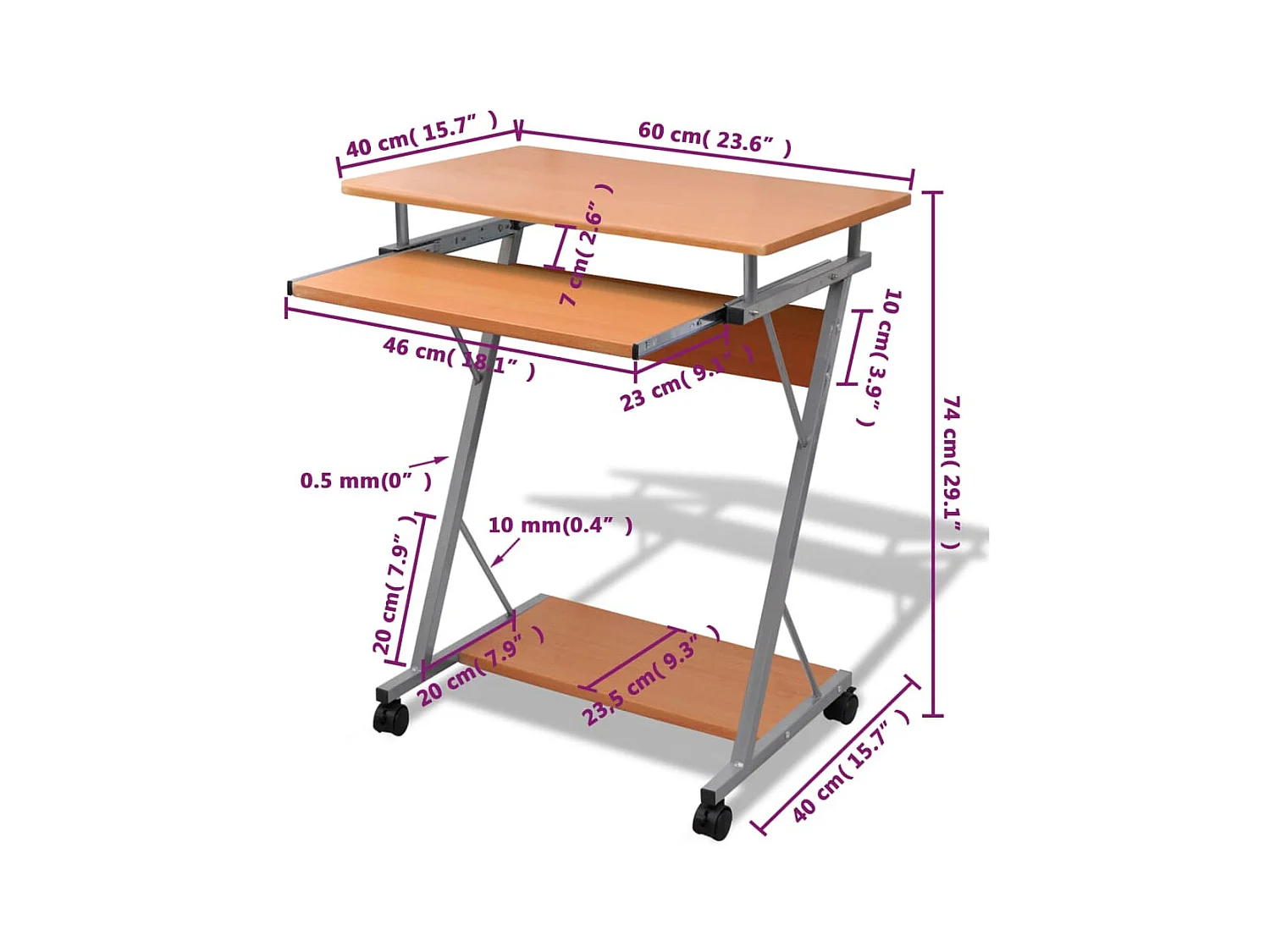 Bureau table meuble travail marron 60 x 40 x 75 cm 0502122
