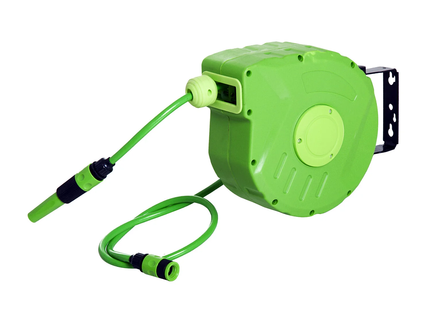 Dévidoir mural enrouleur automatique pivotant 180° tuyau 10 + 1 m avec lance arrosage support mural intégré vert