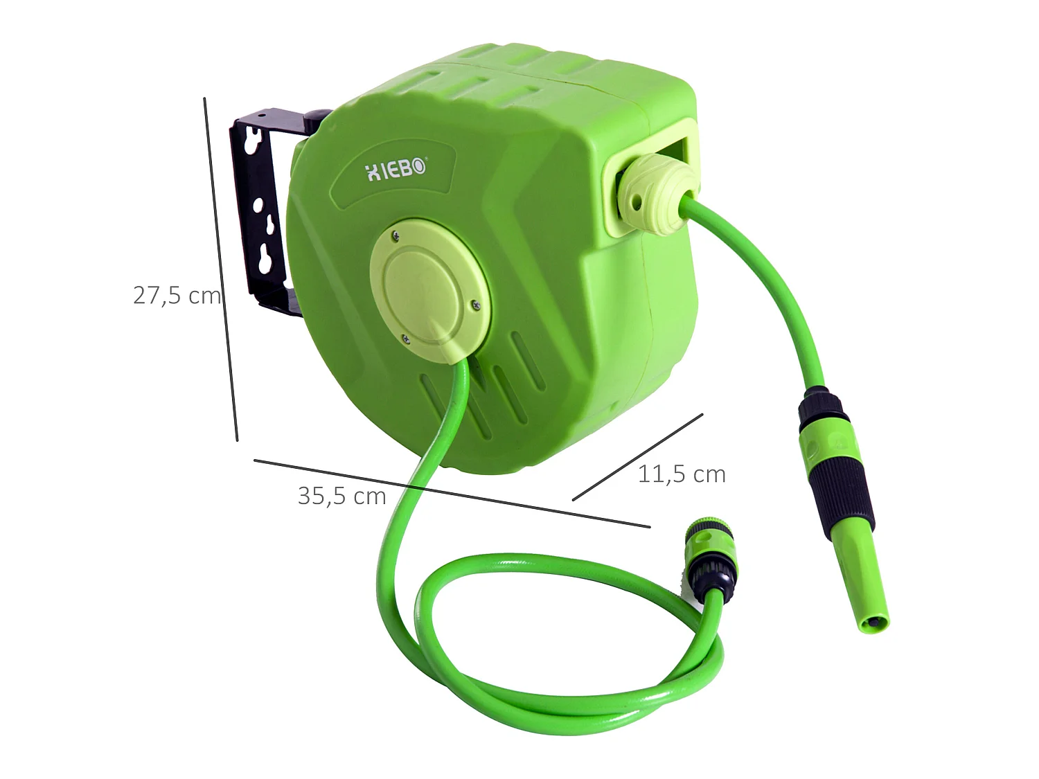 Dévidoir mural enrouleur automatique pivotant 180° tuyau 10 + 1 m avec lance arrosage support mural intégré vert