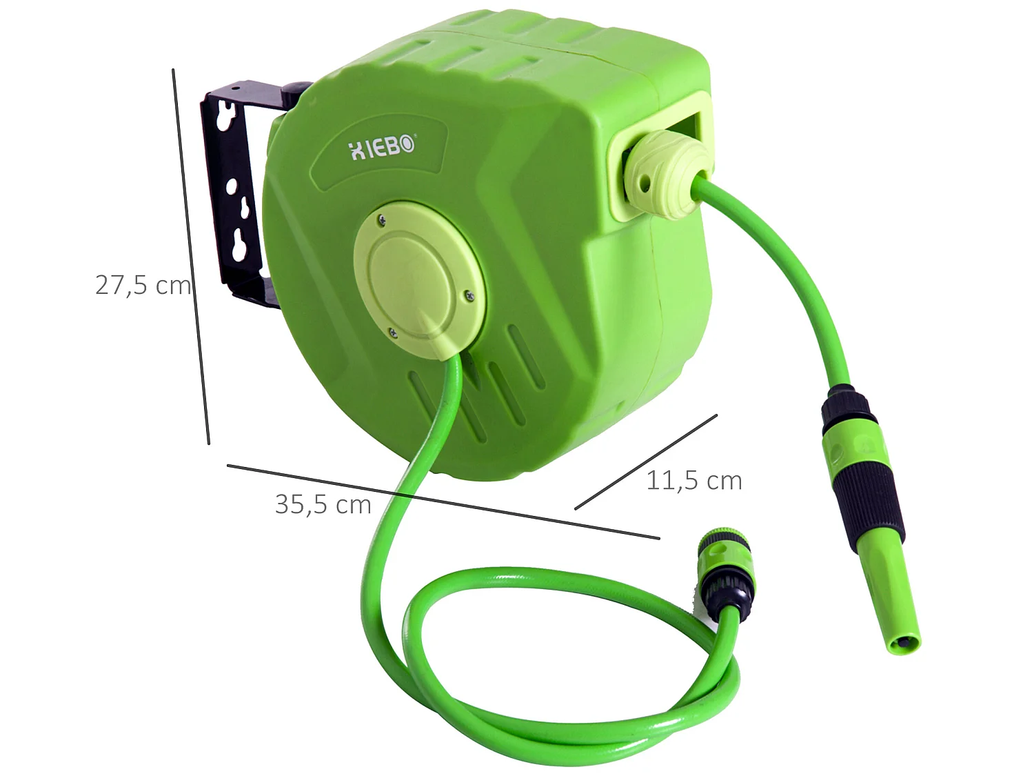 Dévidoir mural enrouleur automatique pivotant 180° tuyau 10 + 1 m avec lance arrosage support mural intégré vert
