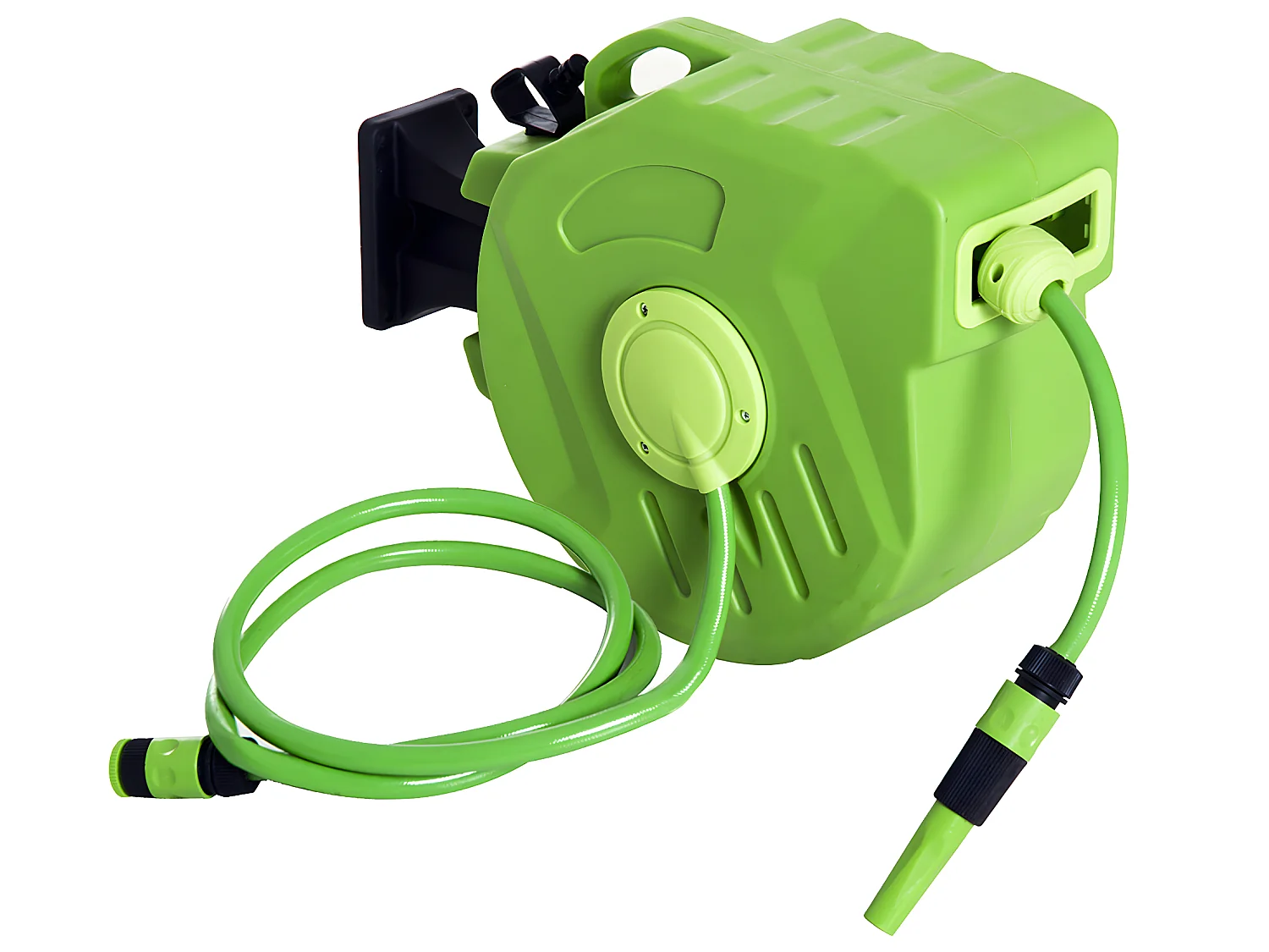 Dévidoir mural enrouleur automatique pivotant 180° tuyau 20 + 2 m avec lance arrosage support mural intégré vert