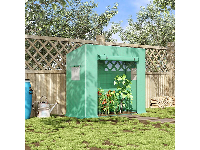 Serre de Jardin 200L x 73l x 168H cm acier PE haute densité 140 g/m² anti-UV avec porte zippée déroulante et fenêtres vert