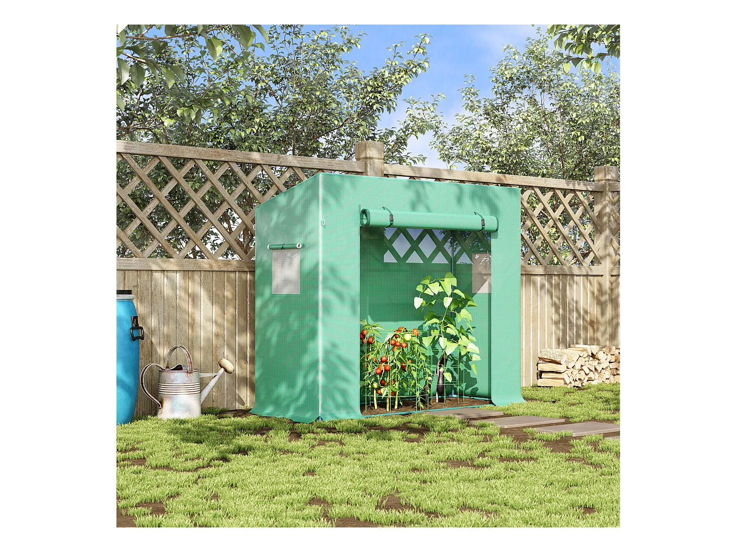 Serre de Jardin 200L x 73l x 168H cm acier PE haute densité 140 g/m² anti-UV avec porte zippée déroulante et fenêtres vert