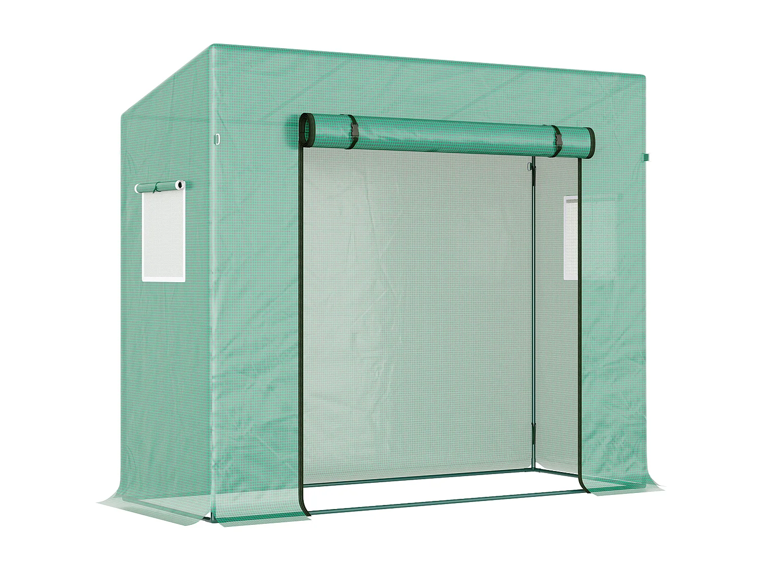 Serre de Jardin 200L x 73l x 168H cm acier PE haute densité 140 g/m² anti-UV avec porte zippée déroulante et fenêtres vert