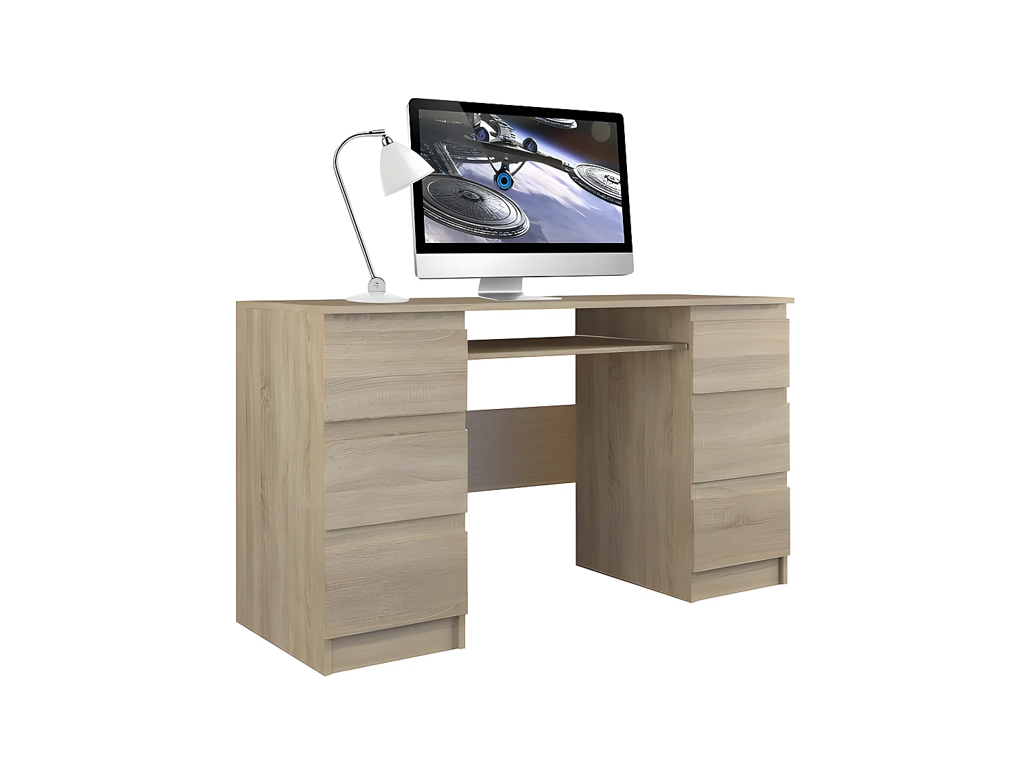 BARI - Bureau informatique - Bureau d'ordinateur - 6 Tiroirs + Support clavier coulissant - Mobilier de bureau - Aspect bois