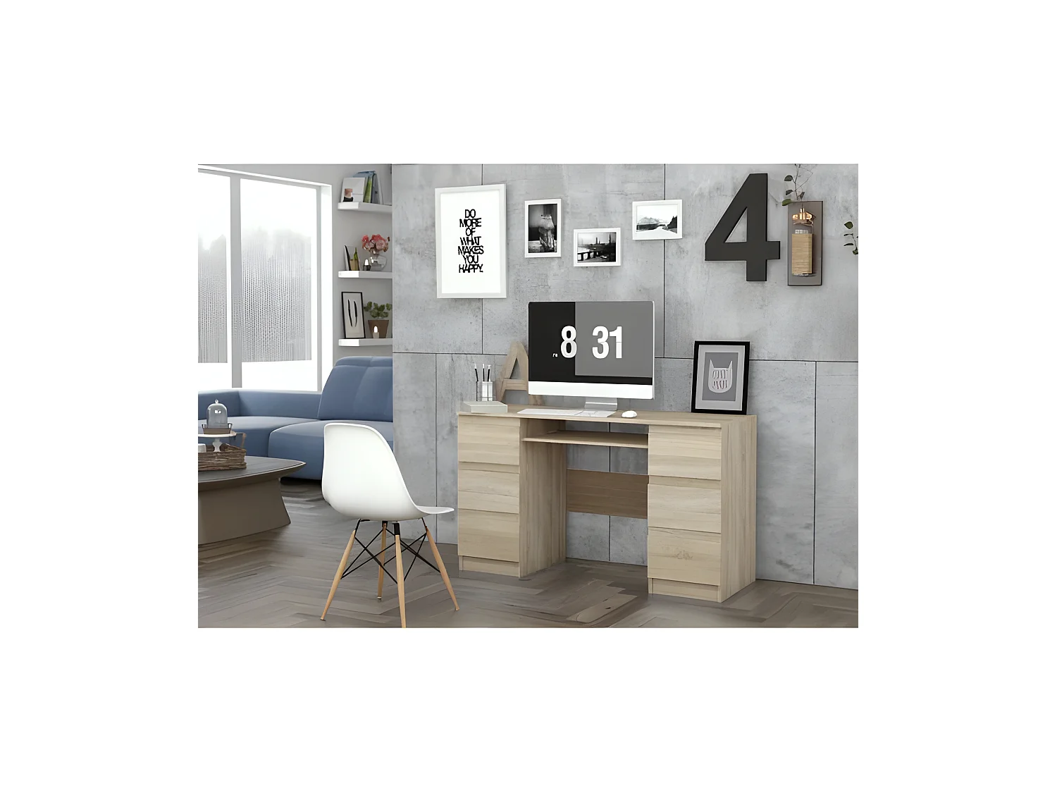 BARI | Scrivania per computer | Scrivania per computer | Gioco d'ufficio Lavoro | 6 cassetti | Supporto per tastiera scorrevole | Mobili per ufficio