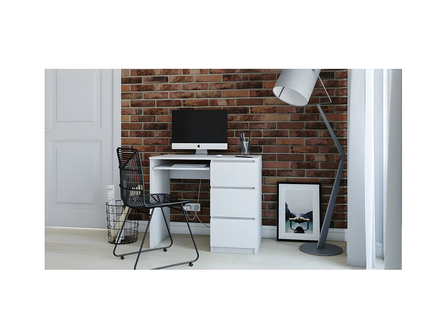 ILOA | Escritorio para ordenador de estilo moderno 98x51x76 | Trabajo de juego | Soporte para teclado 3 cajones | Muebles de oficina