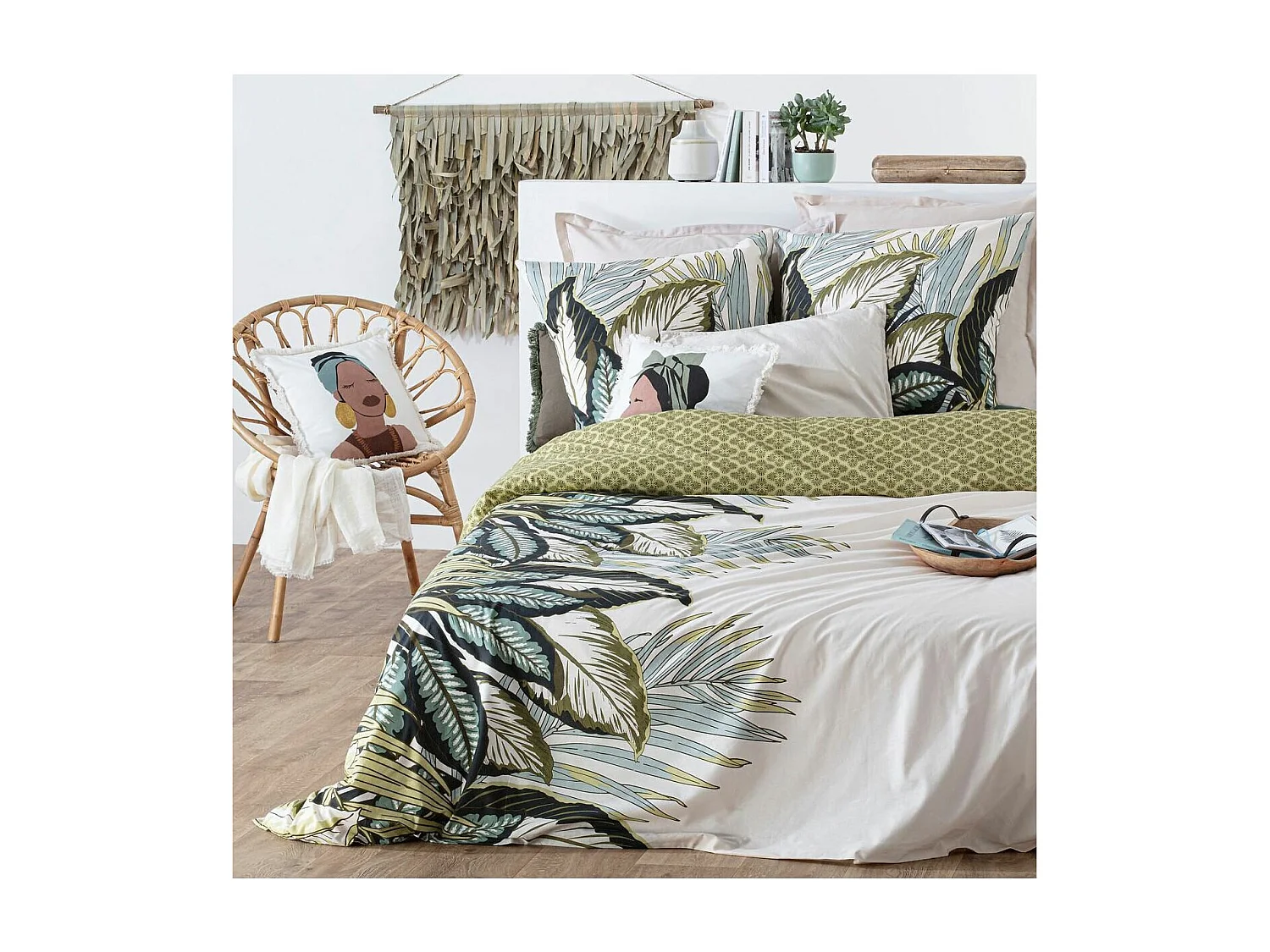 Parure de lit 2 Personnes 240 x 220 cm Housse de couette avec 2 taies Imprimé Oceania