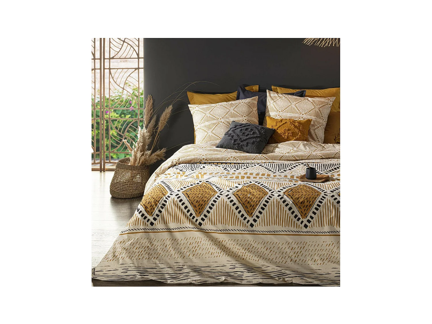 Parure de lit 2 Personnes 240 x 220 cm Housse de couette avec 2 taies Imprimé Rayure Kilim