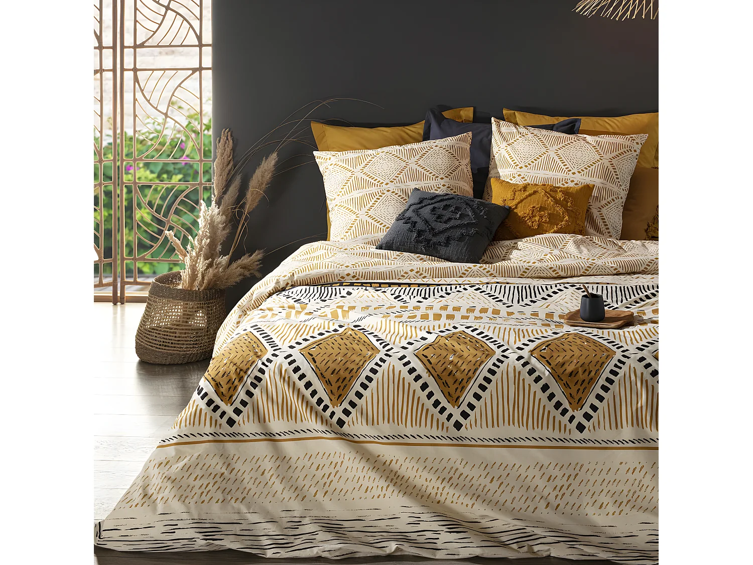 Parure de lit 2 Personnes 240 x 220 cm Housse de couette avec 2 taies Imprimé Rayure Kilim