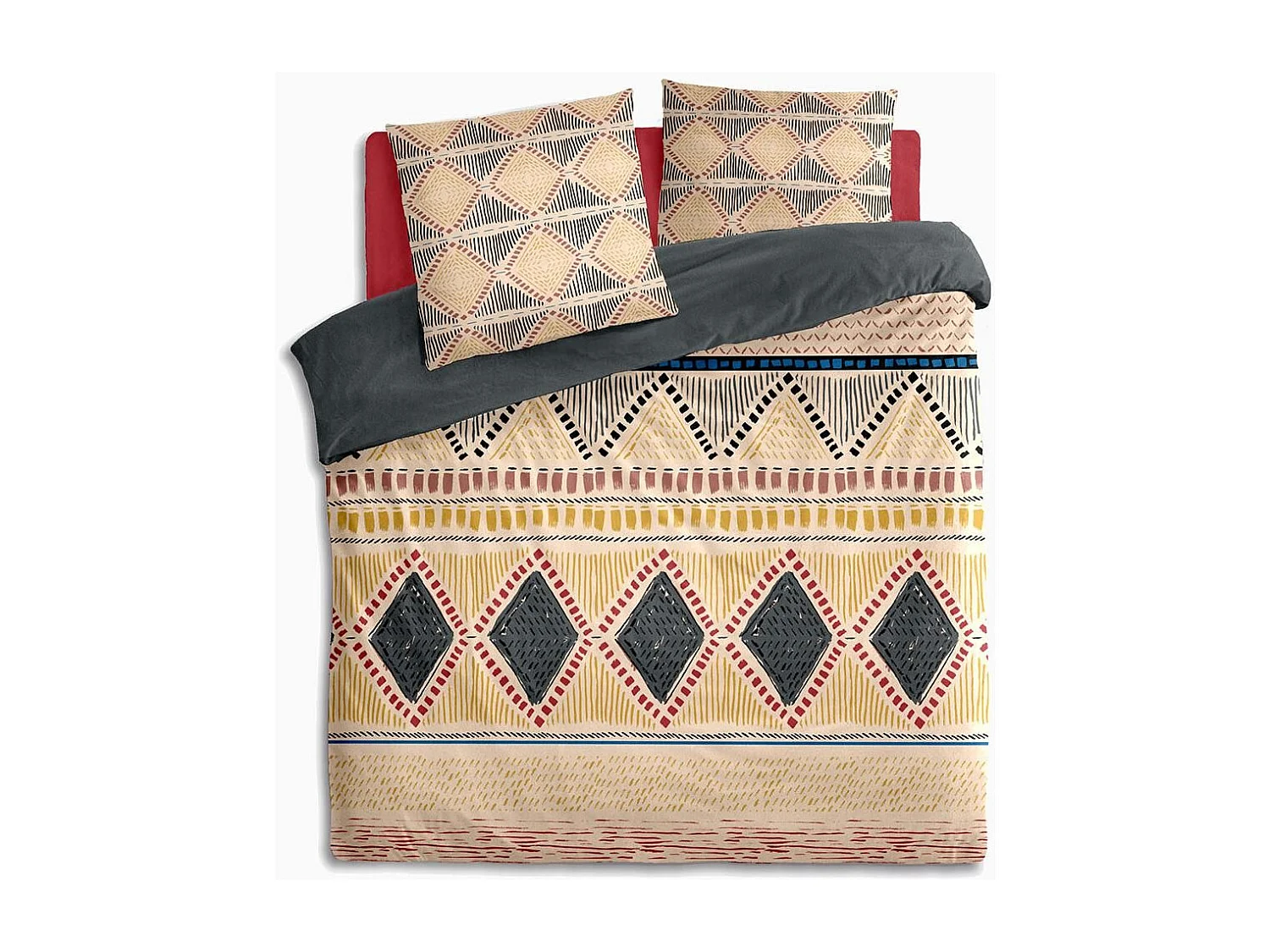 Parure de lit 2 Personnes 240 x 220 cm Housse de couette avec 2 taies Imprimé Rayure Kilim