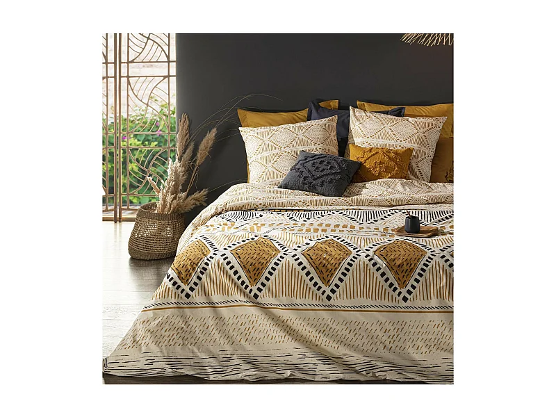 Parure de lit 2 Personnes 240 x 220 cm Housse de couette avec 2 taies Imprimé Rayure Kilim