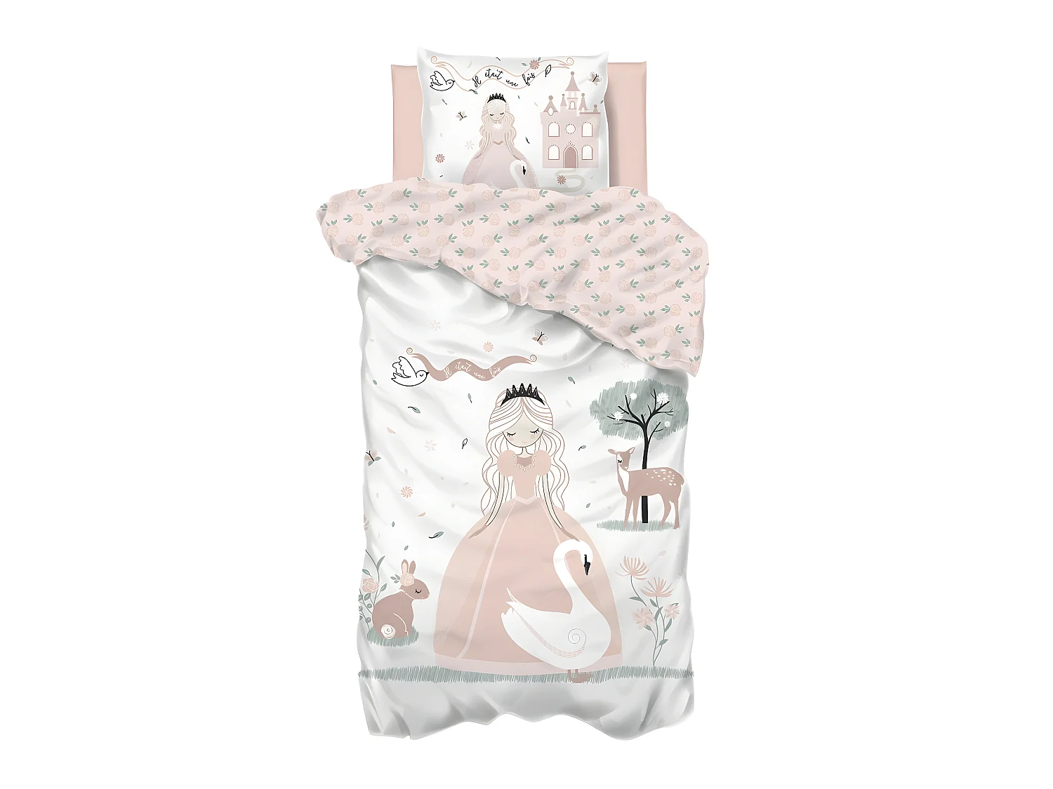 Parure de lit Enfant motif Princesse 140 x 200 cm Housse de couette en Coton avec sa taie