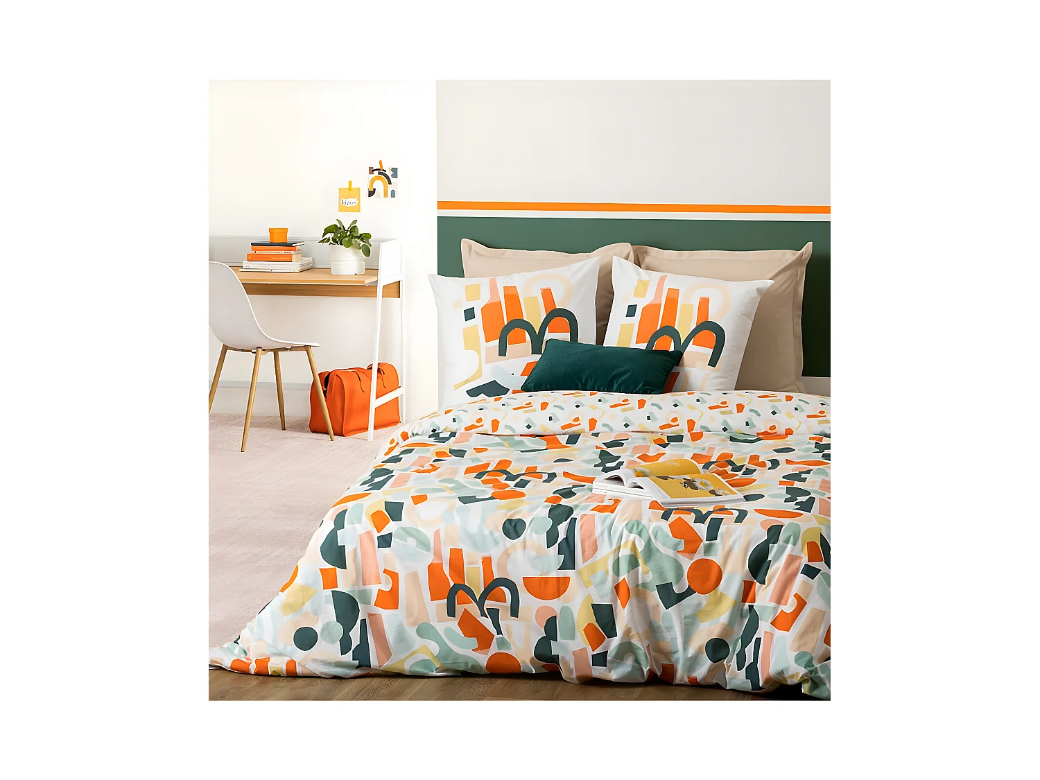 Parure de lit 2 Personnes 240 x 220 cm Housse de couette avec 2 taies en Coton Imprimé Mattys