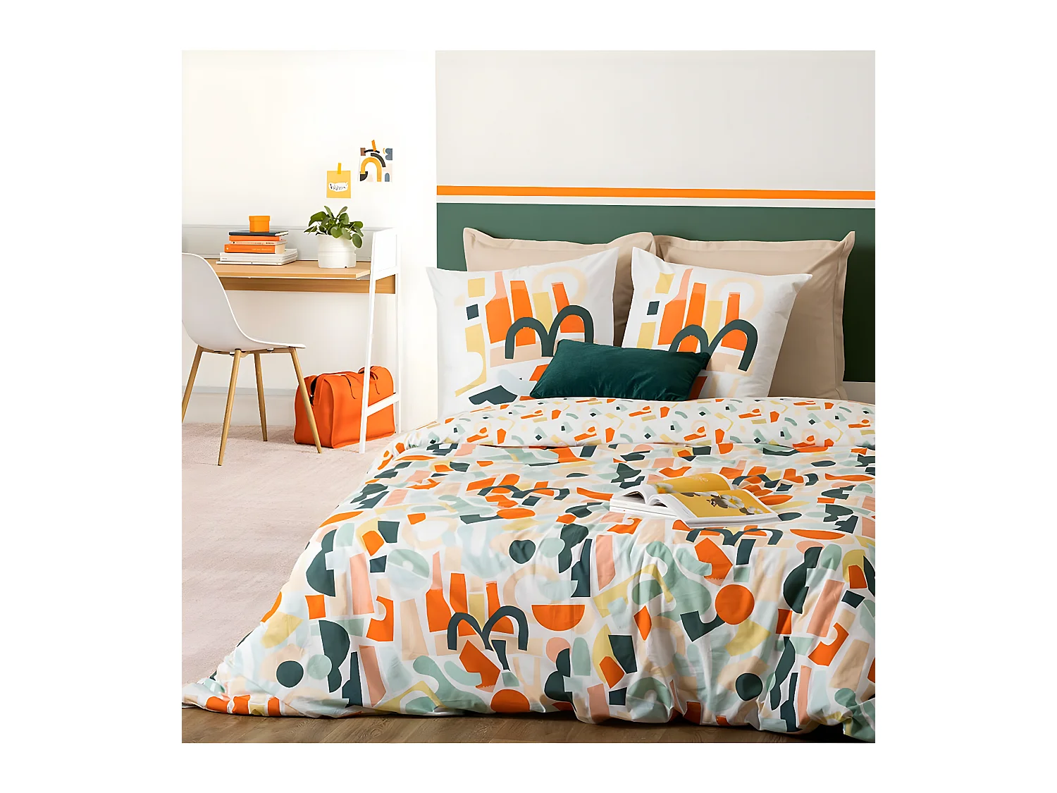 Parure de lit 2 Personnes 240 x 220 cm Housse de couette avec 2 taies en Coton Imprimé Mattys