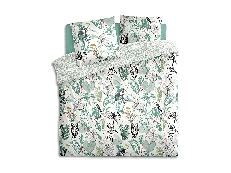 Parure de lit 2 Personnes 240 x 220 cm Housse de couette avec 2 taies Imprimé Monkey