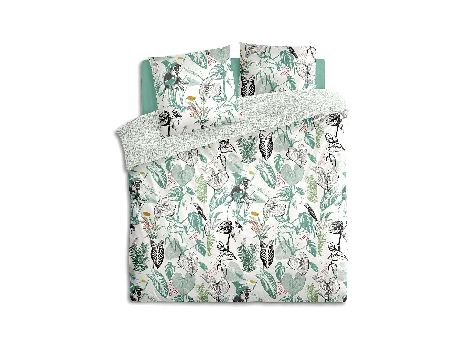 Parure de lit 2 Personnes 240 x 220 cm Housse de couette avec 2 taies Imprimé Monkey