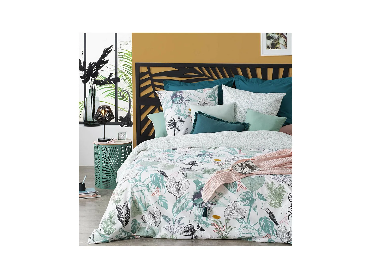 Parure de lit 2 Personnes 240 x 220 cm Housse de couette avec 2 taies Imprimé Monkey