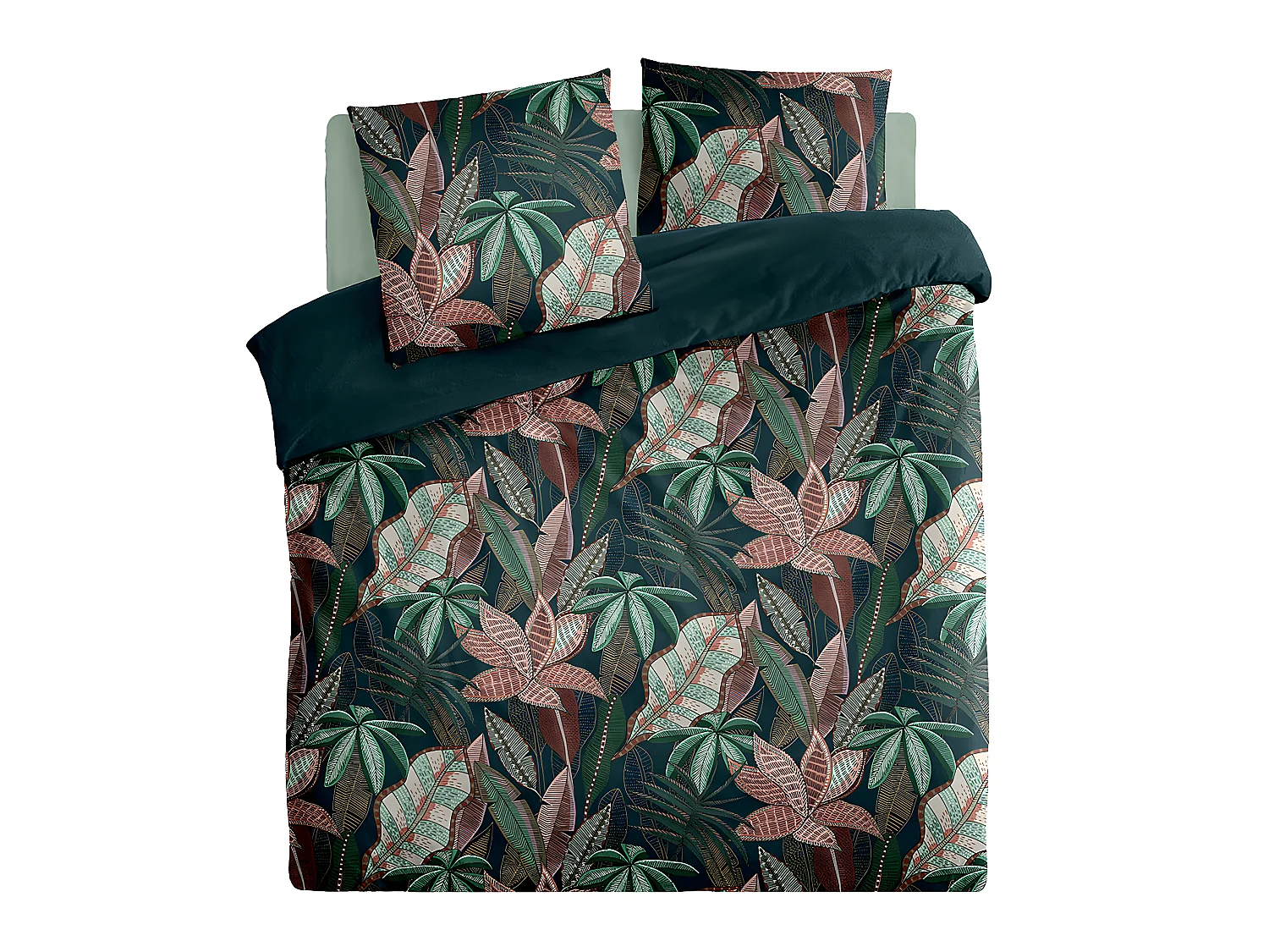 Parure de lit 2 Personnes 240 x 220 cm Housse de couette avec 2 taies Imprimé Nikau Vert