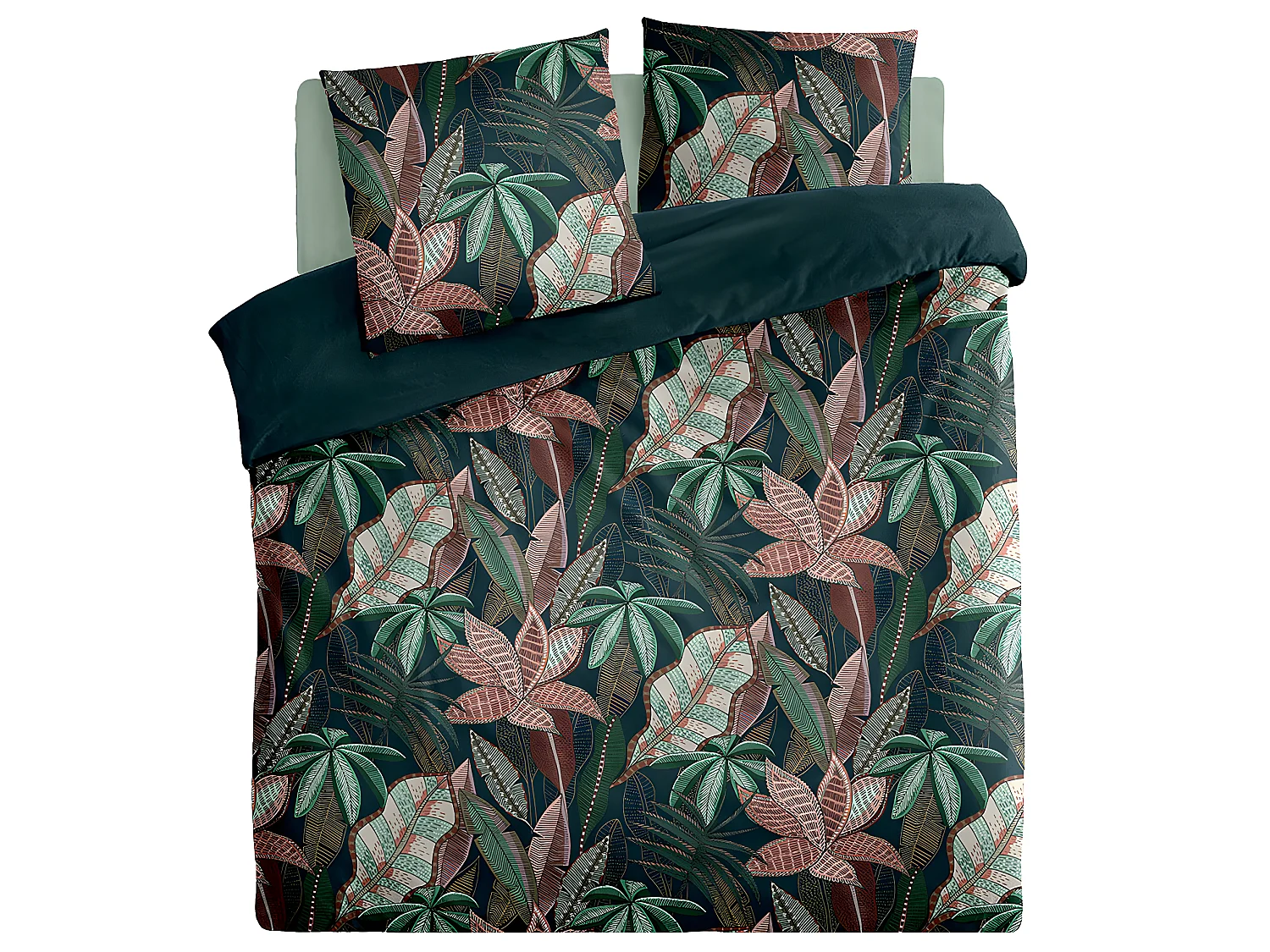 Parure de lit 2 Personnes 240 x 220 cm Housse de couette avec 2 taies Imprimé Nikau Vert