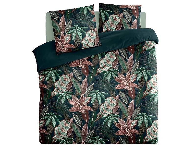 Parure de lit 2 Personnes 240 x 220 cm Housse de couette avec 2 taies Imprimé Nikau Vert
