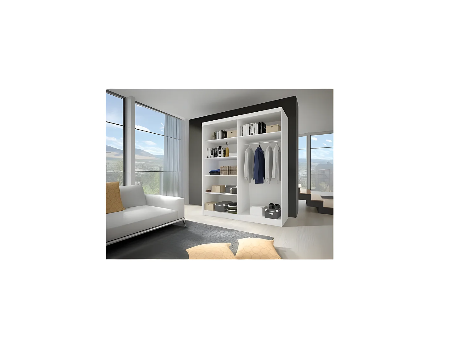 KALKE - Grande armoire à portes coulissantes - Miroir - 5 étagères + tringle - 150x61x200 cm