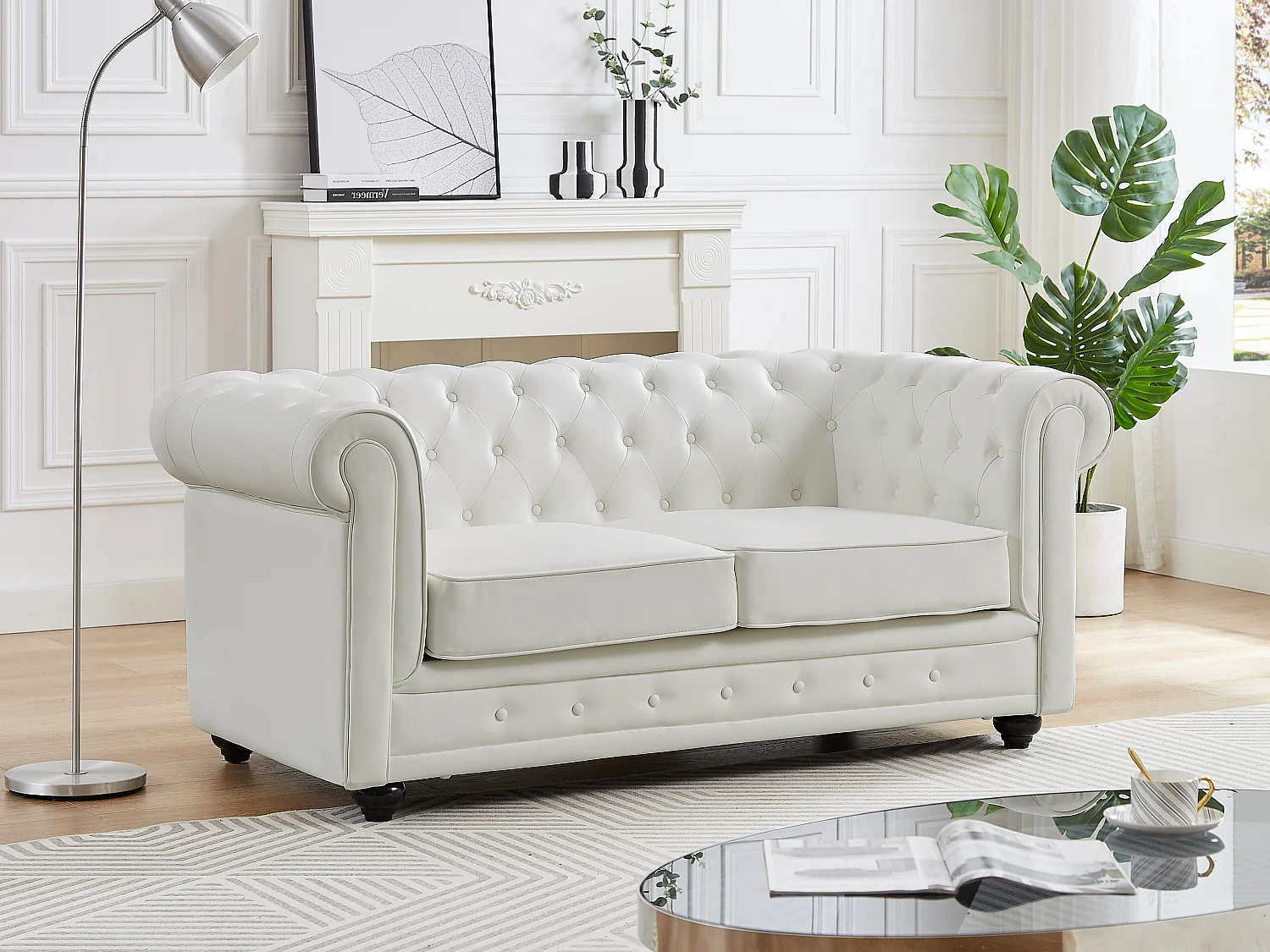 Sofa 2-Sitzer - Kunstleder - Weiß - CHESTERFIELD