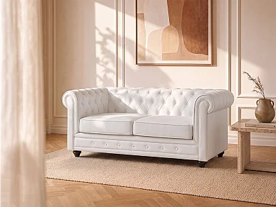 2-sits soffa i läderimitation CHESTERFIELD - Vit