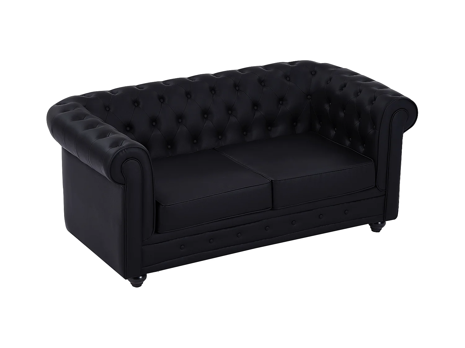 Sofá de 2 lugares em pele sintética preto - CHESTERFIELD
