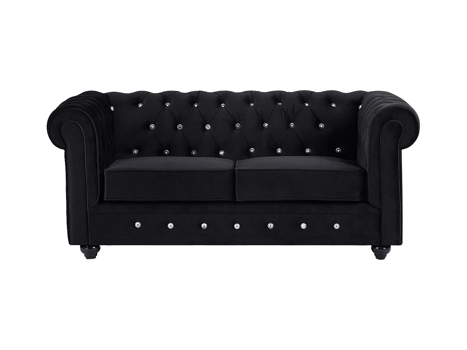 Canapé 2 places en velours noir et boutons effet cristal CHESTERFIELD