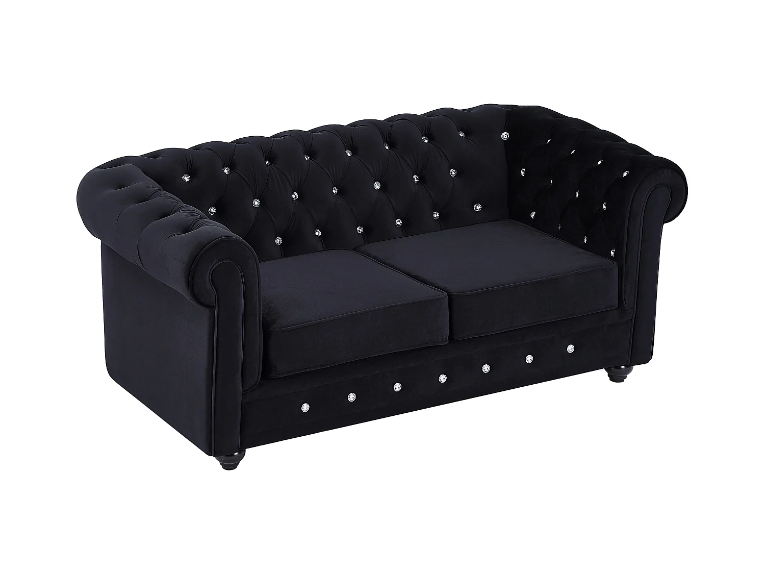 Canapé 2 places en velours noir et boutons effet cristal CHESTERFIELD