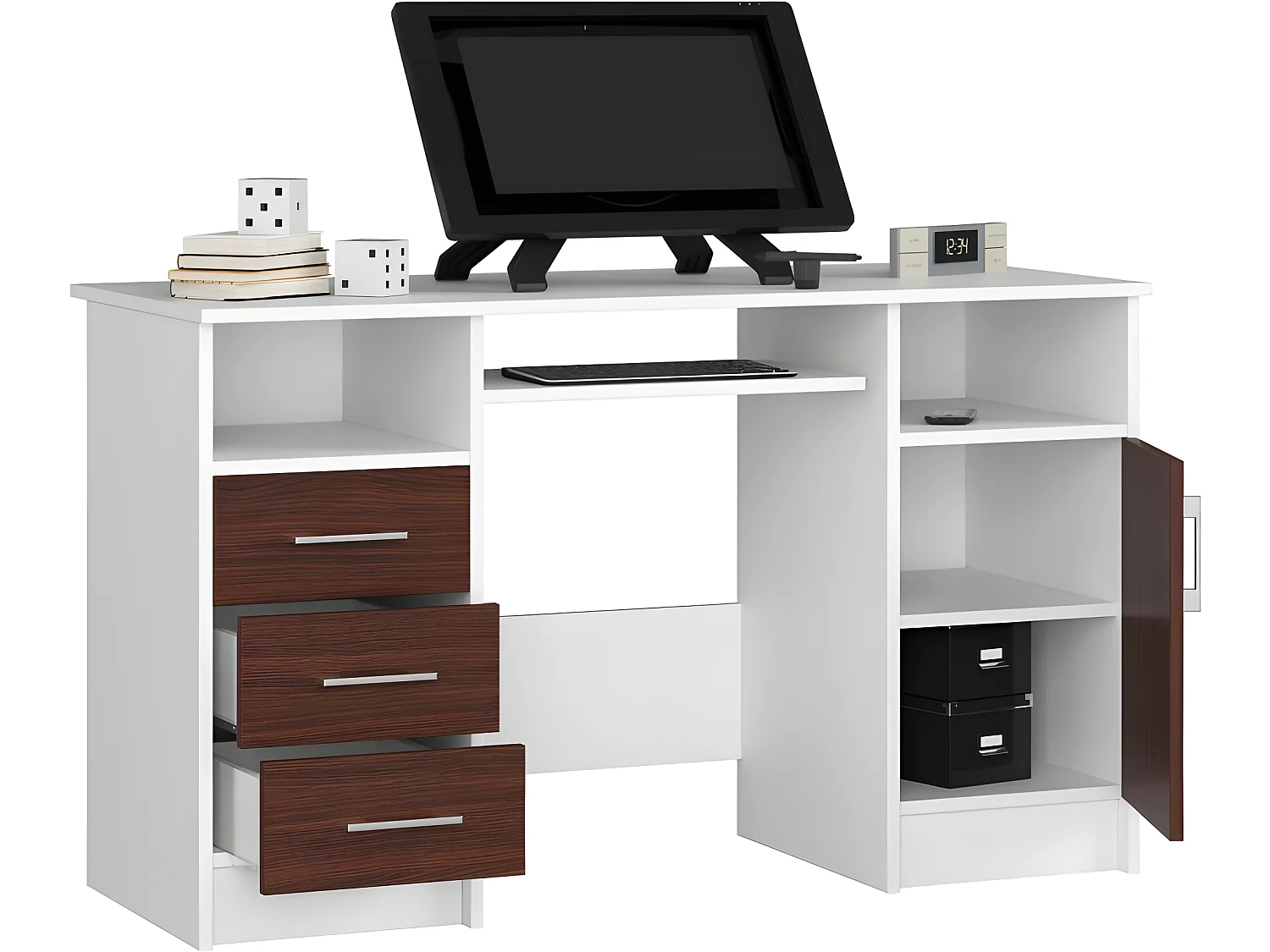 KAMA - Scrivania portacomputer in stile moderno - 124x74x52 - 1 anta+3 cassetti