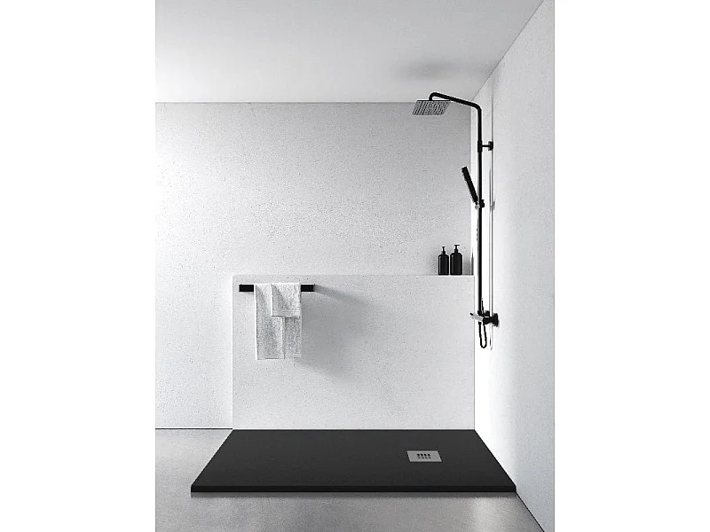 Mineralguss-Duschwanne extra flach MADISON Schieferoptik SCHWARZ 100x130cm