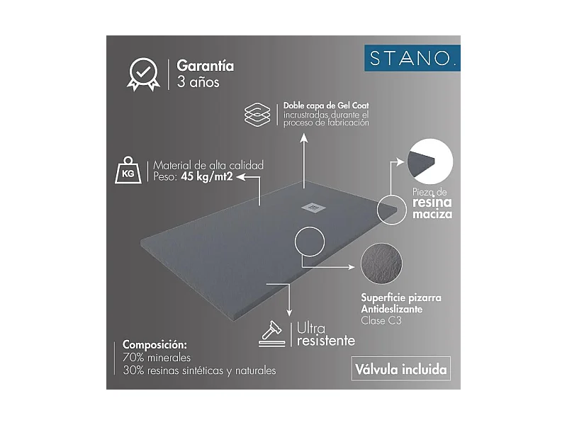 Plato de ducha resina MADISON NEGRO  100x160cm