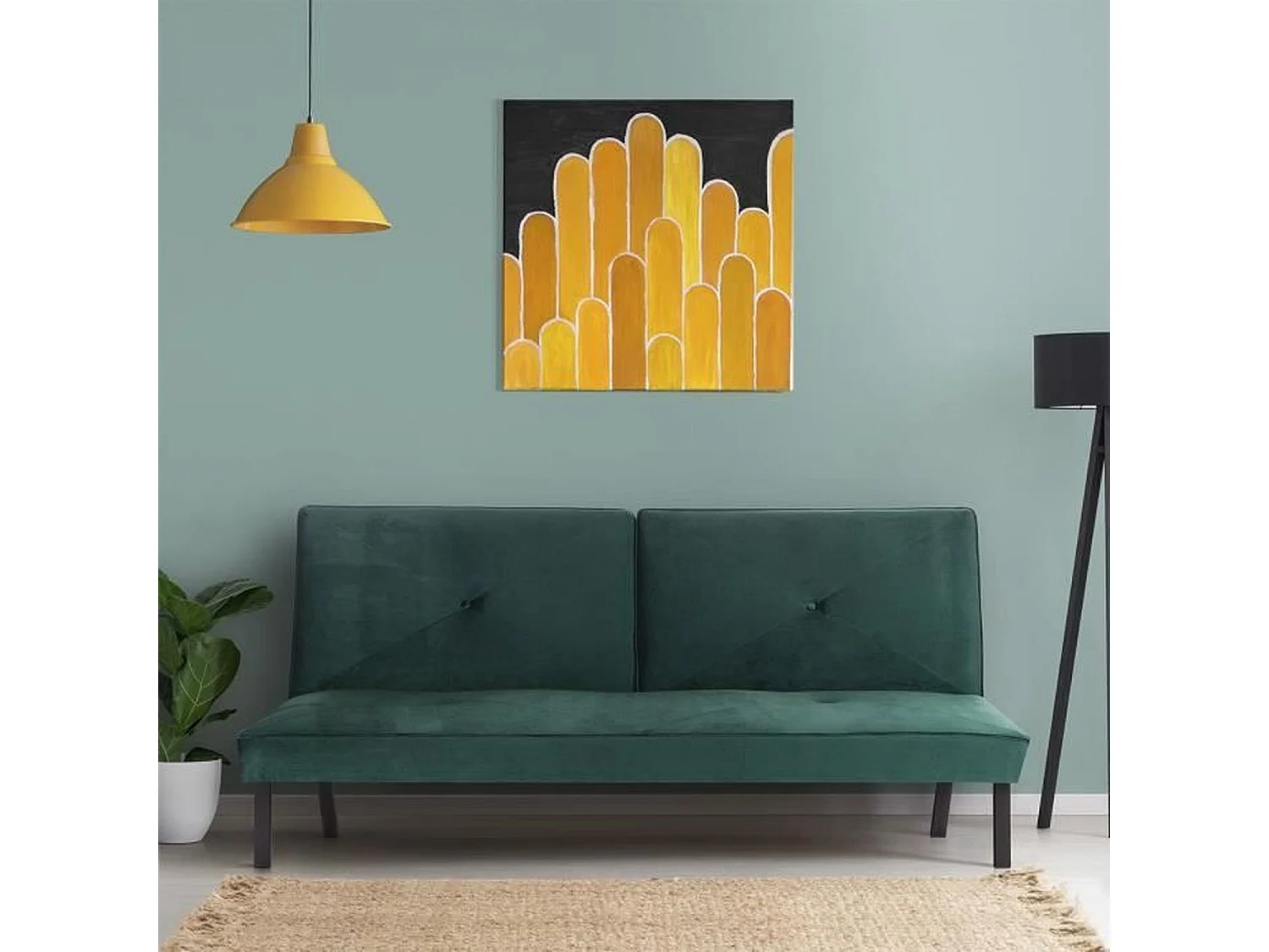 LYNN Banquette clic clac 3 places - Tissu vert - 190 x 92 x 87 cm