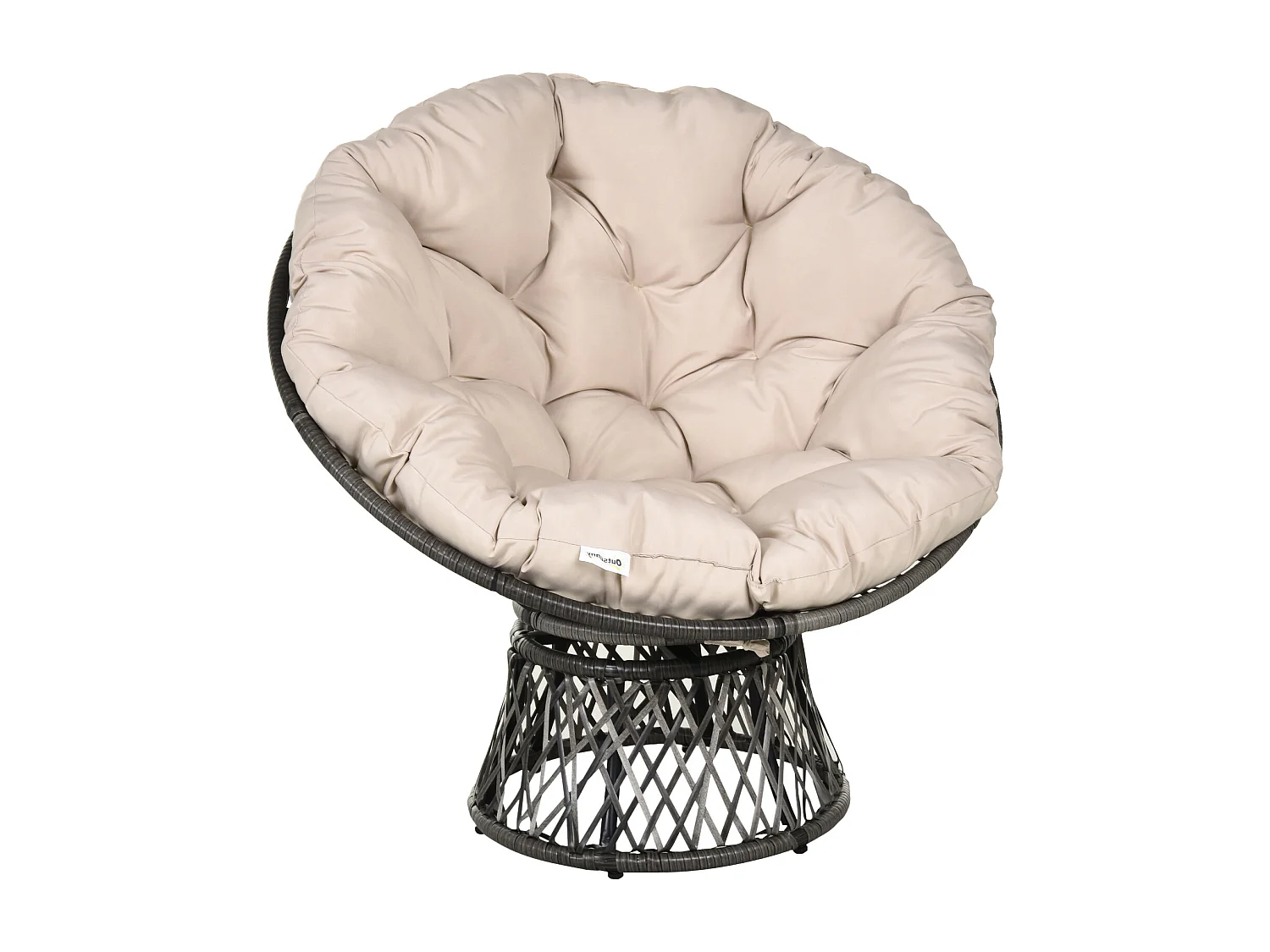 Fauteuil rond de jardin fauteuil papasan pivotant grand confort Ø 97 x 90H cm grand coussin fourni polyester résine tressée crème