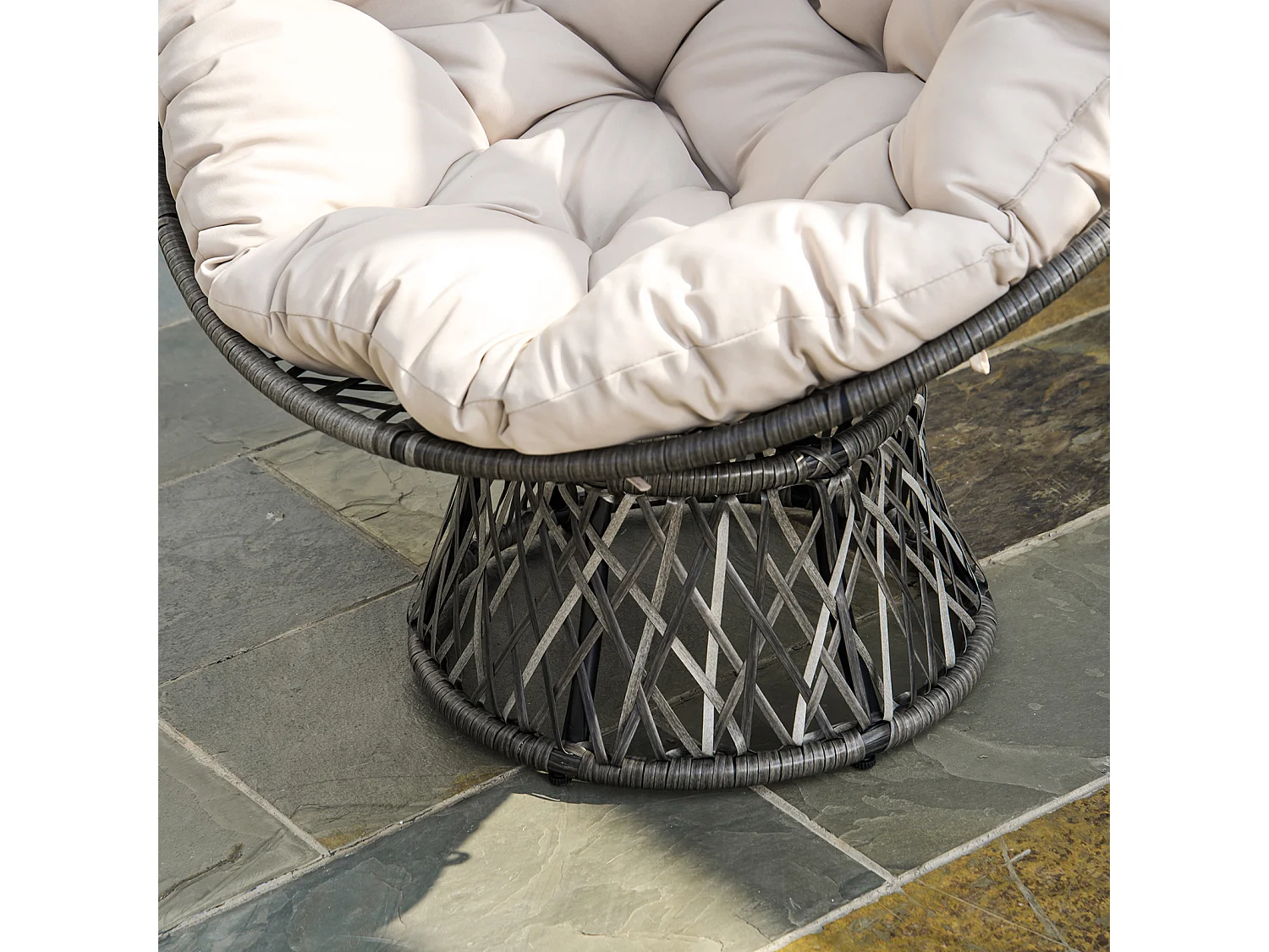 Fauteuil rond de jardin fauteuil papasan pivotant grand confort Ø 97 x 90H cm grand coussin fourni polyester résine tressée crème