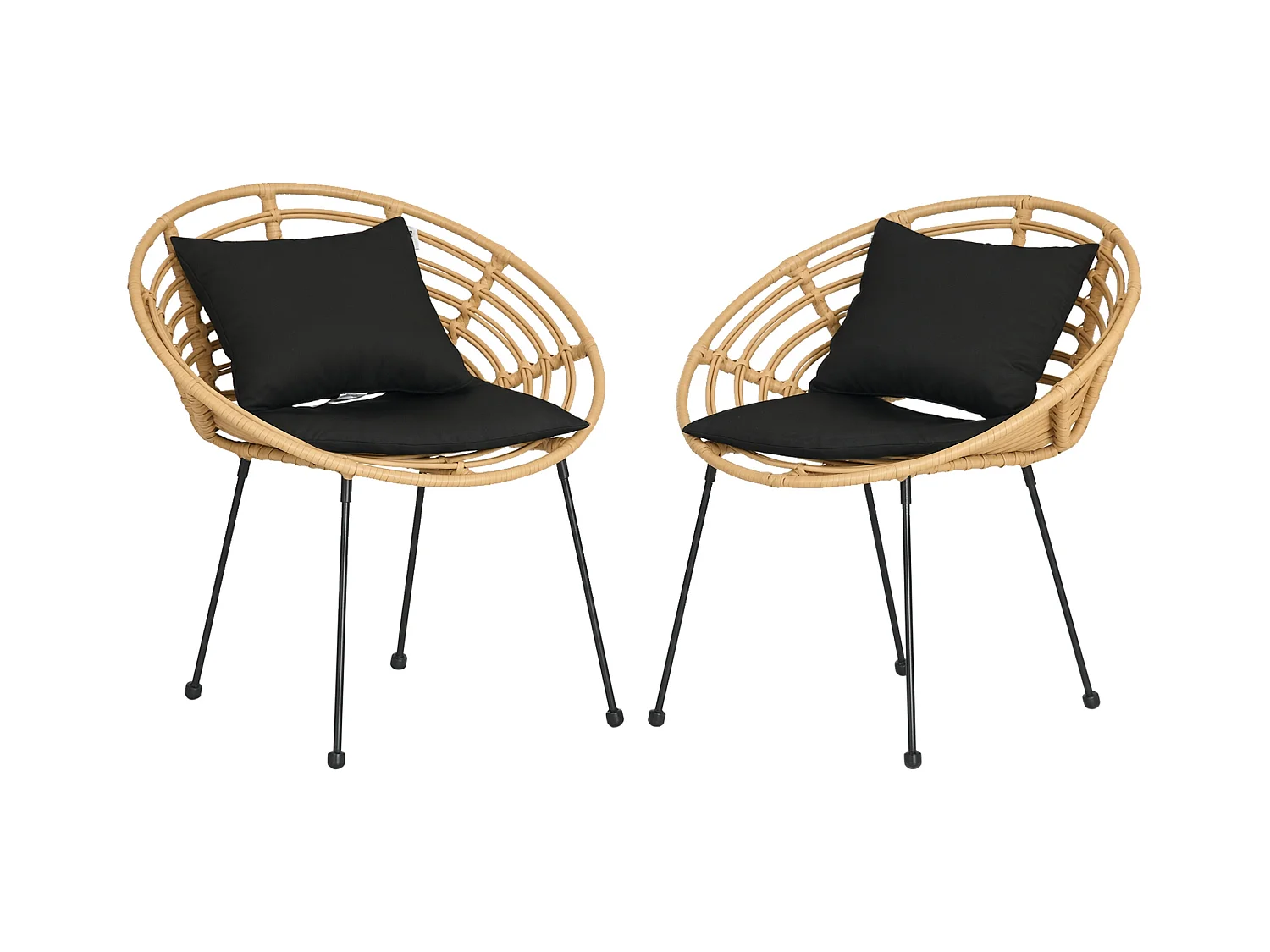 Lot de 2 chaises de jardin style colonial coussins noirs inclus résine tressée et filaire aspect rotin