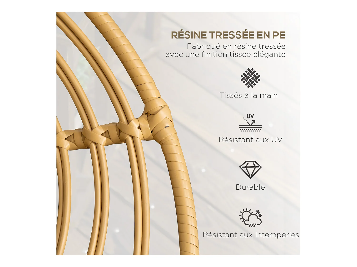 Lot de 2 chaises de jardin style colonial coussins noirs inclus résine tressée et filaire aspect rotin