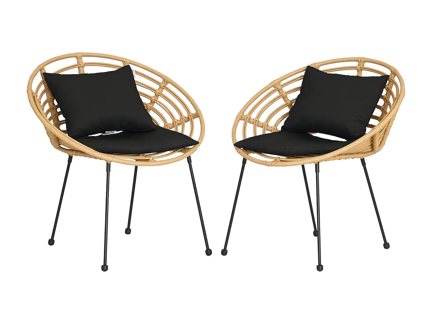 Lot de 2 chaises de jardin style colonial coussins noirs inclus résine tressée et filaire aspect rotin