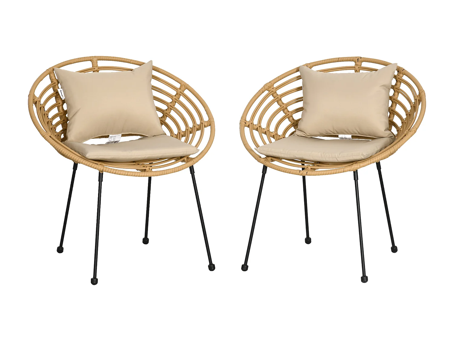 Lot de 2 chaises de jardin style colonial coussins beige inclus résine tressée et filaire aspect rotin