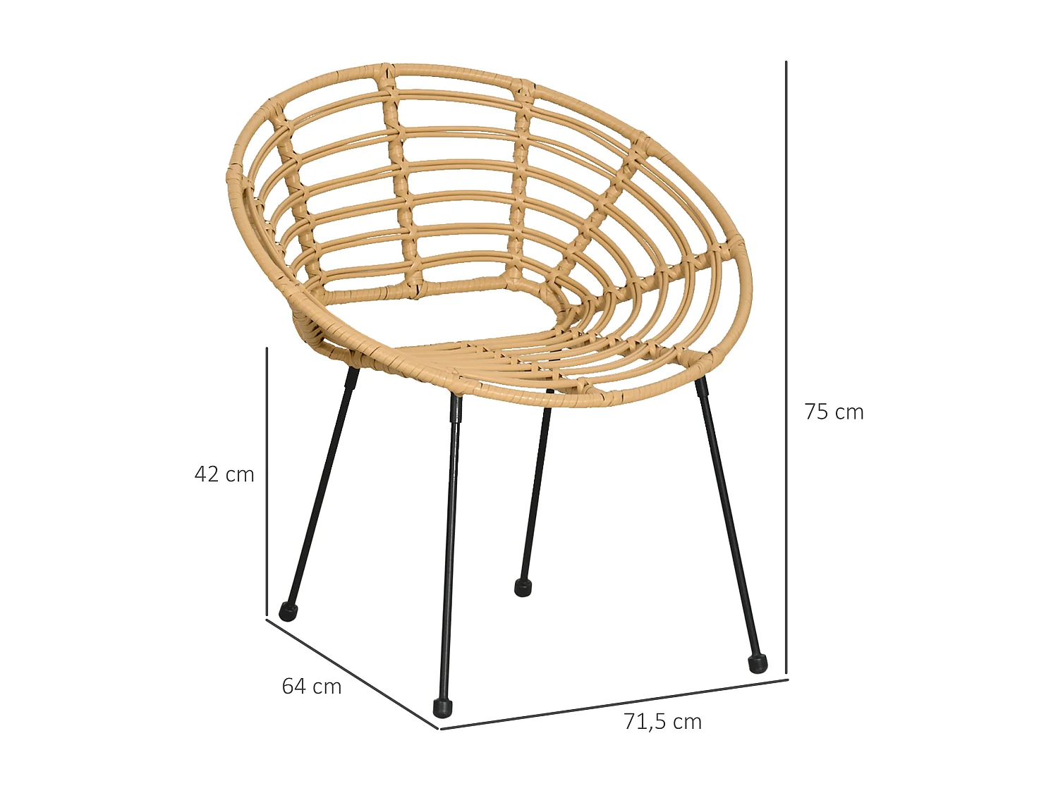 Lot de 2 chaises de jardin style colonial coussins beige inclus résine tressée et filaire aspect rotin