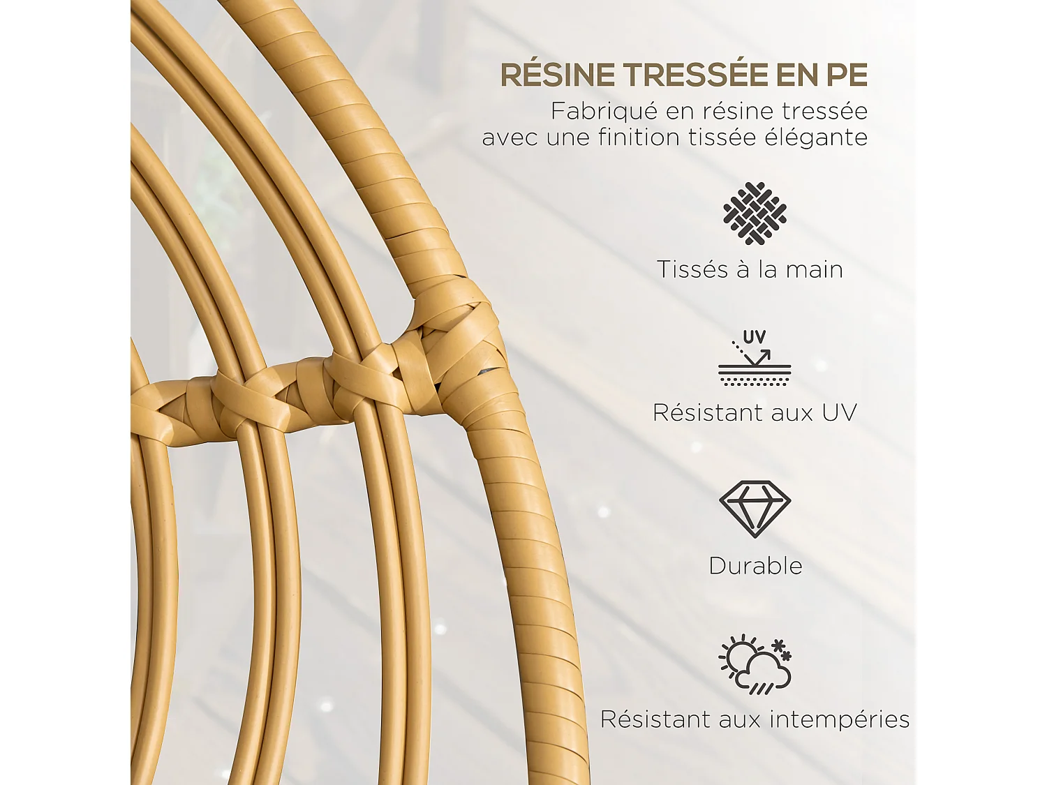 Lot de 2 chaises de jardin style colonial coussins beige inclus résine tressée et filaire aspect rotin